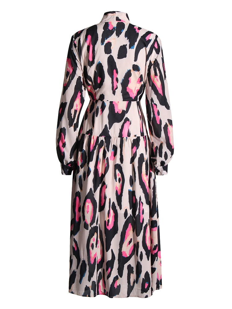 Print Bow Collar Dress