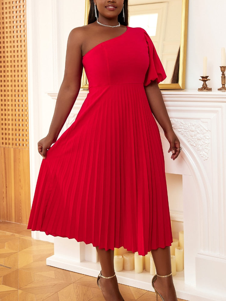 Pleated One Shoulder Dress