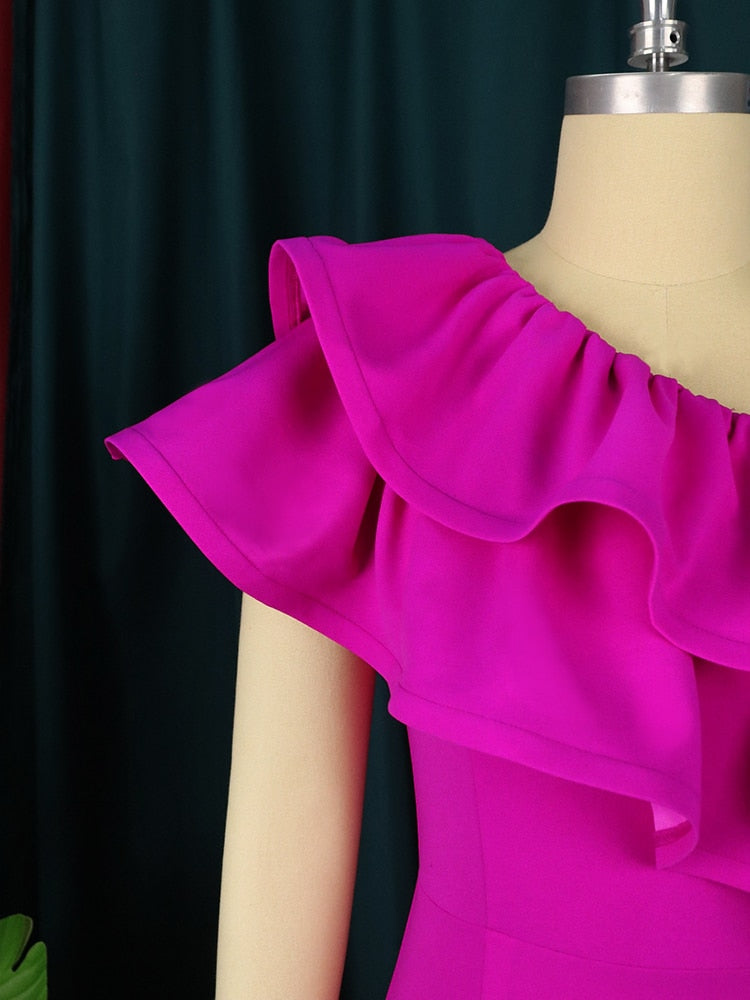 Fuchsia Ruffles Cold Shoulder Dresses