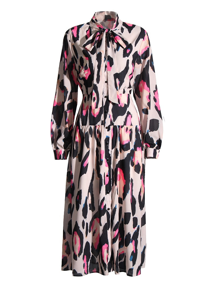 Print Bow Collar Dress