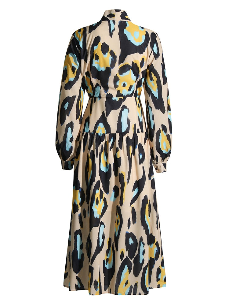 Print Bow Collar Dress