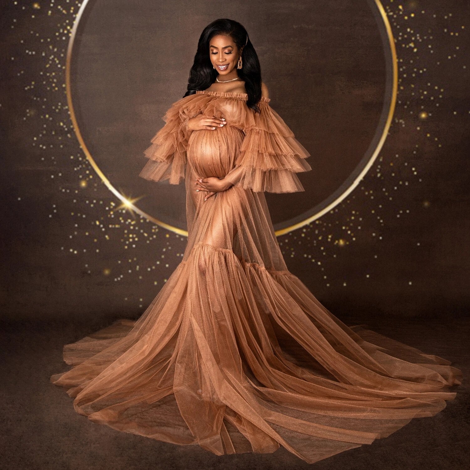Off Shoulder Sheer Tulle Maternity dress