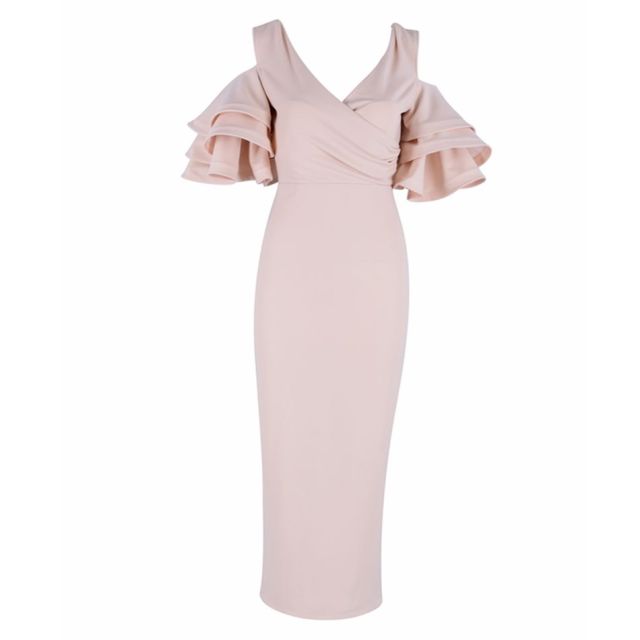 Butterfly Sleeve Off Shoulder V-Neck Dress