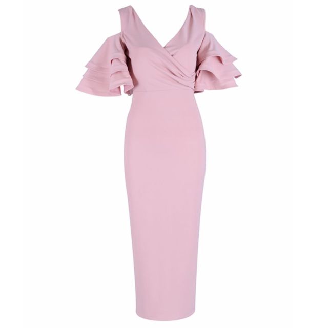 Butterfly Sleeve Off Shoulder V-Neck Dress