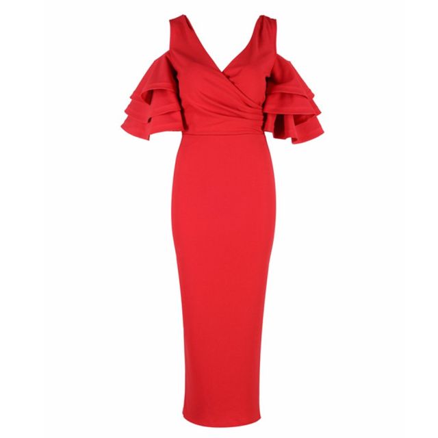 Butterfly Sleeve Off Shoulder V-Neck Dress