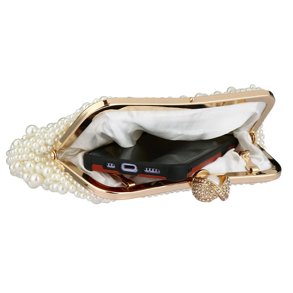 White Pearl Beaded Clutch Purse