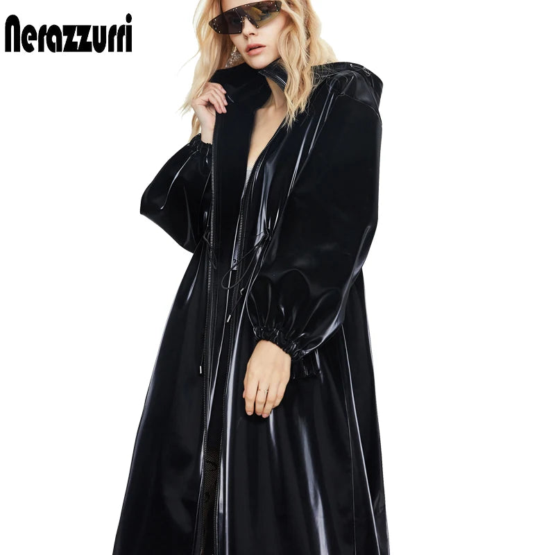 Long black Oversized Windbreaker