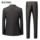 BATMO 2023 new arrival spring Plaid casual suits men,men's wedding dress,jackets+pants+vest, 1752