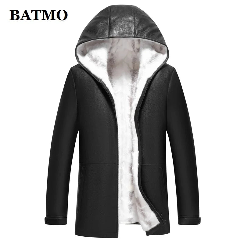 Natural sheepskin leather hooded  jackets