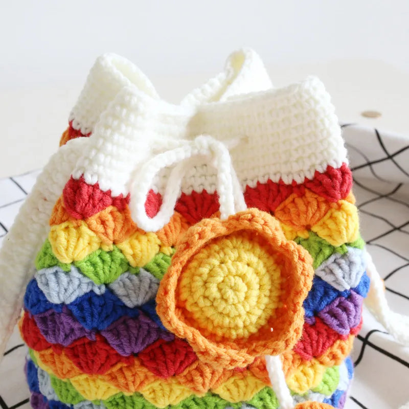 Hand-knitted Crochet rainbow Flowers Handbags