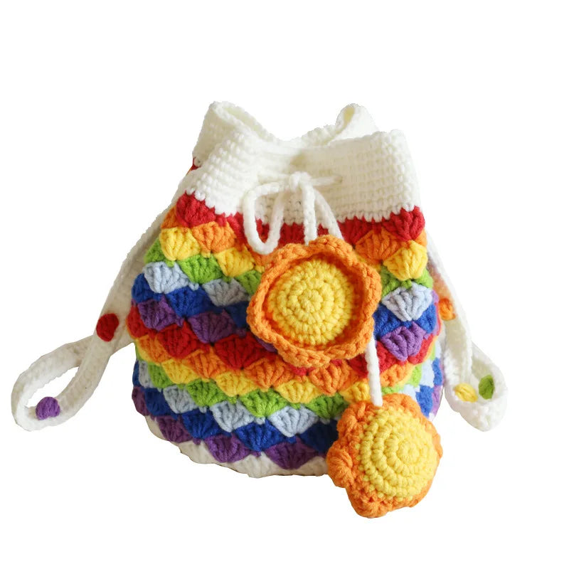 Hand-knitted Crochet rainbow Flowers Handbags