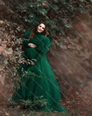 Dark Green Tiered Tulle Maternity Dress