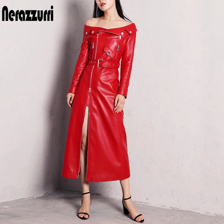 Zipper Red Leather Dress