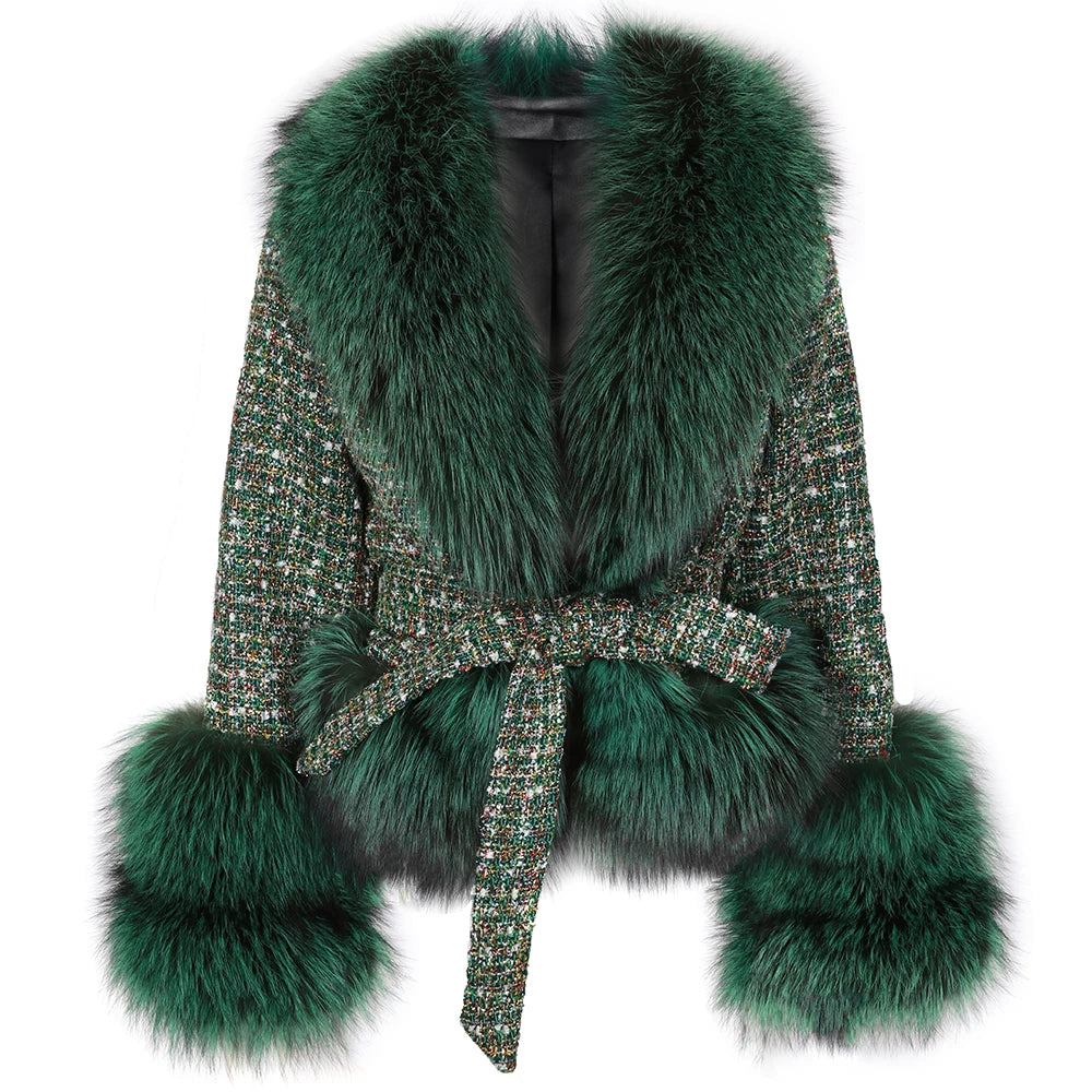 Fox Fur Collar Tweed Coat