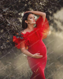 Red Tulle Ruffles Maternity Dress