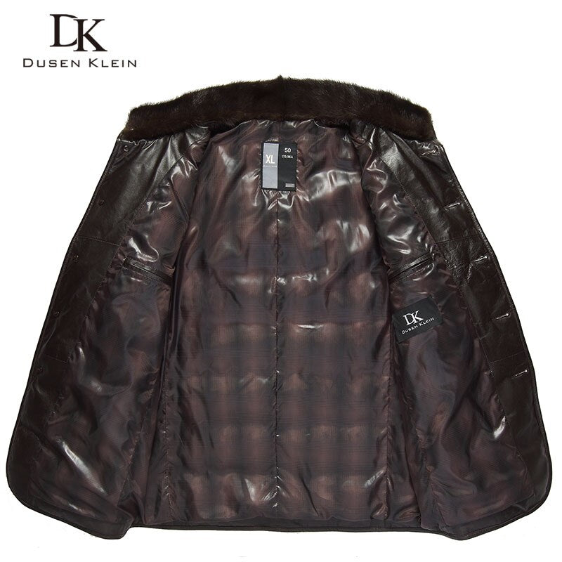Men Leather Down Coat Genuine Sheepskin Jacket Winter jacket Black/Brown DK075