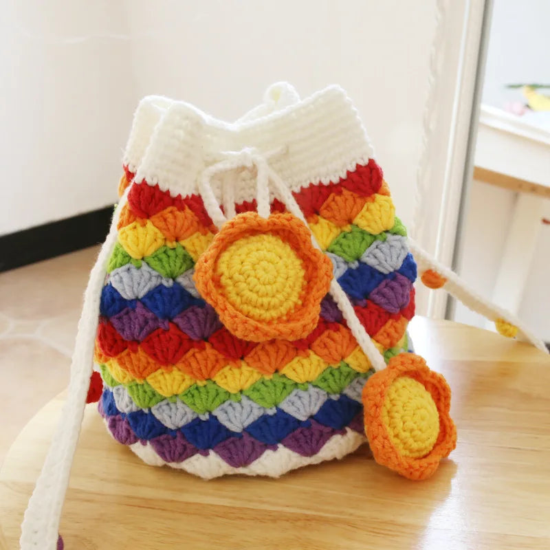 Hand-knitted Crochet rainbow Flowers Handbags