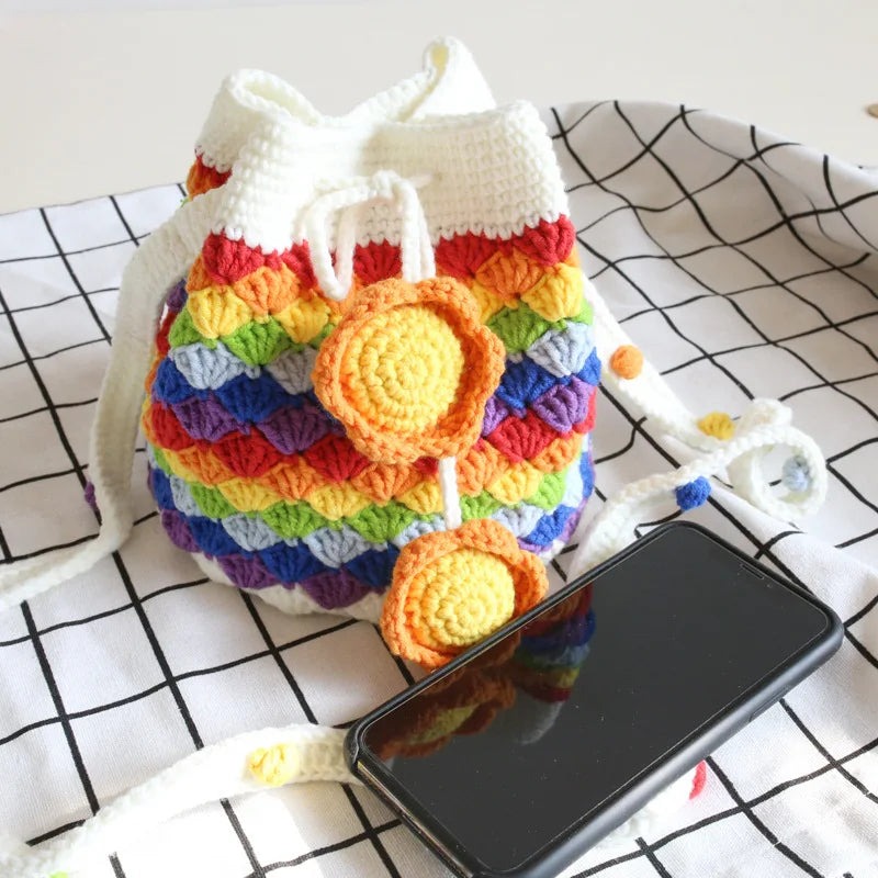 Hand-knitted Crochet rainbow Flowers Handbags