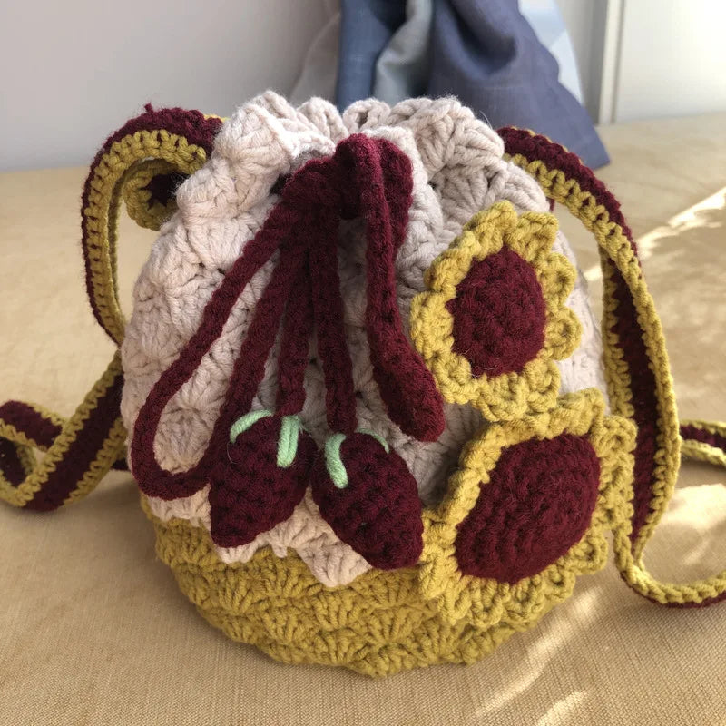 Hand-knitted Crochet rainbow Flowers Handbags