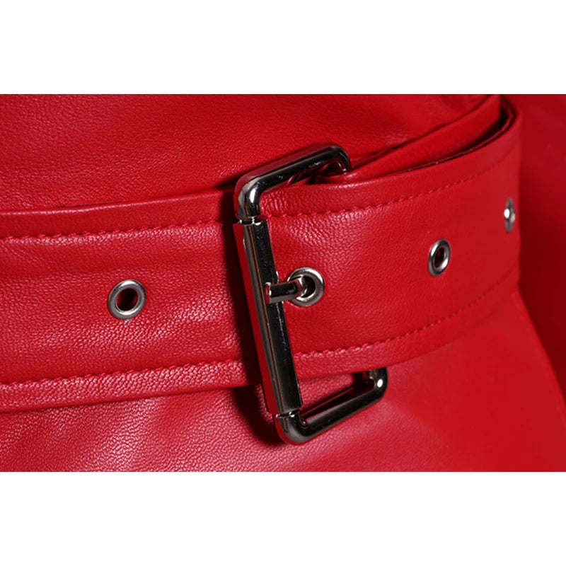 Zipper Red Leather Dress