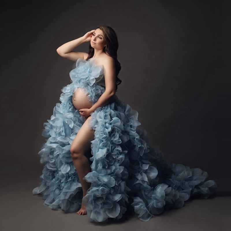 Tulle Flowers Puffy Maternity Dress