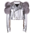 Shiny Sliver Leather Jacket Ladies