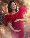 Red Tulle Ruffles Maternity Dress