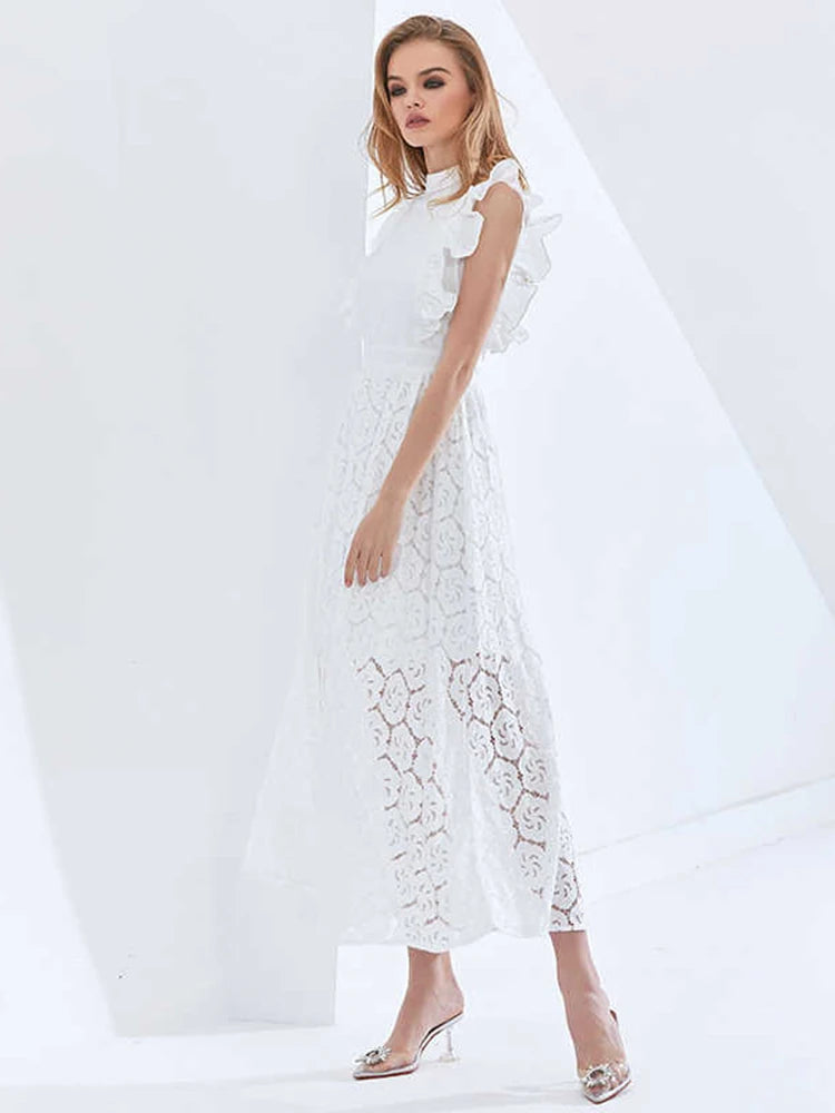 Embroidered Ruffle Trim Dress