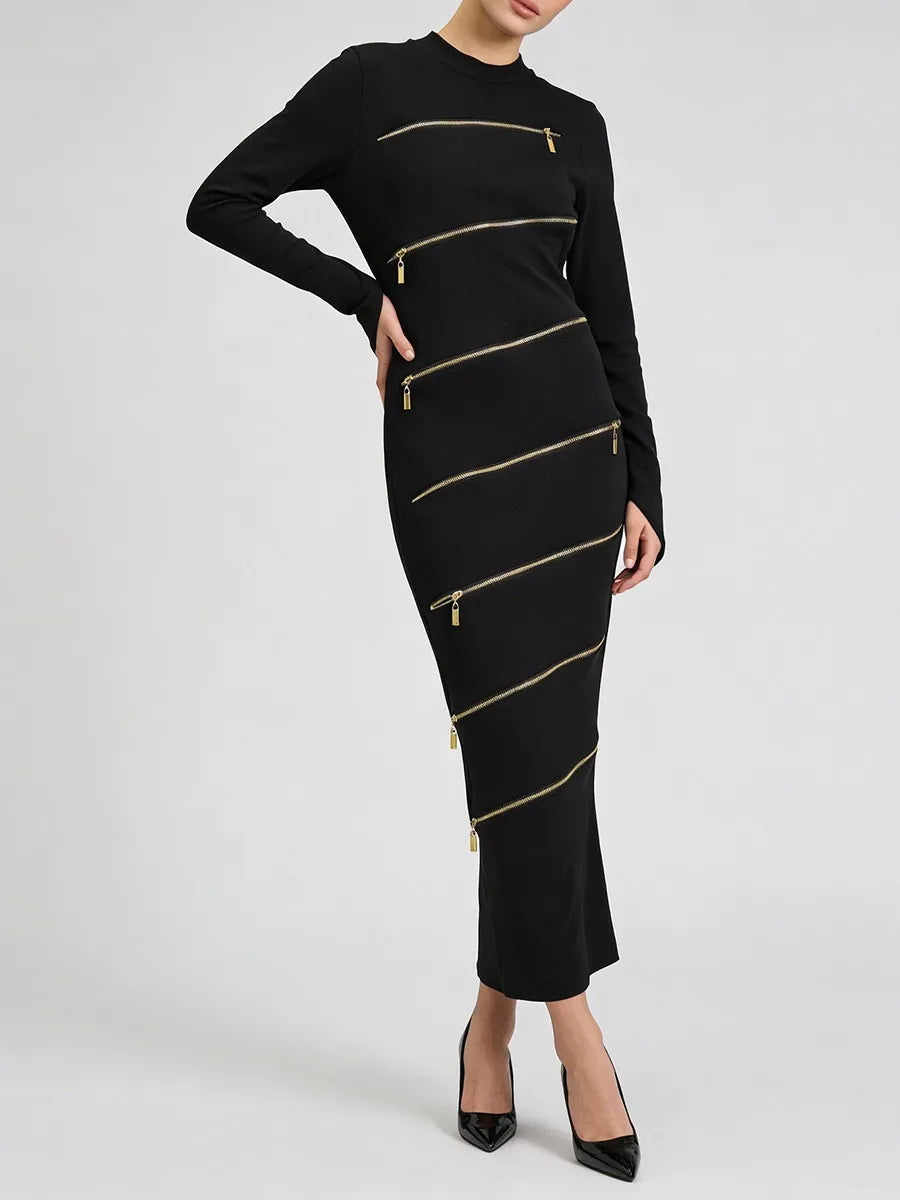 Solid Spliced Zippers Design Sense Dresses
