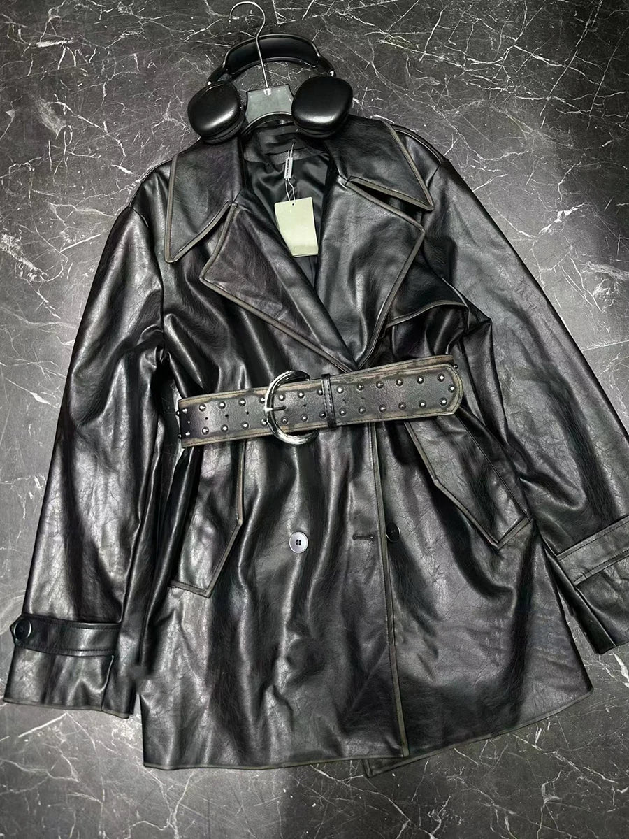 Hit Color Loose Spliced Belt Basics Jackets