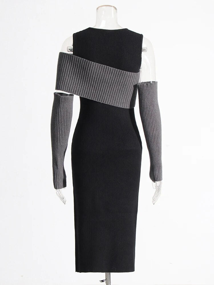 Color Block  Slimming Knitting Dress