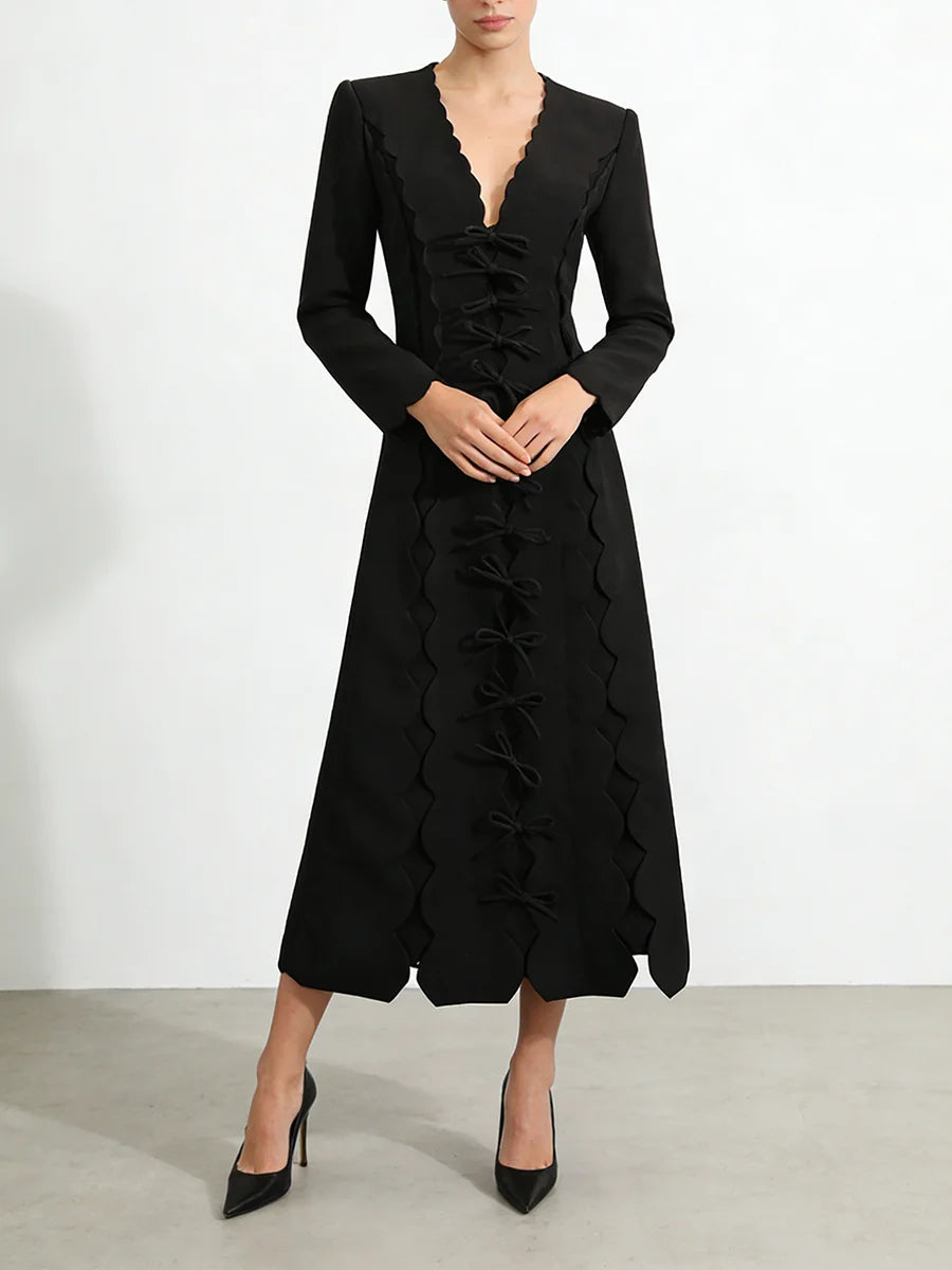 Solid Spliced Bowknot Temperament Dresses