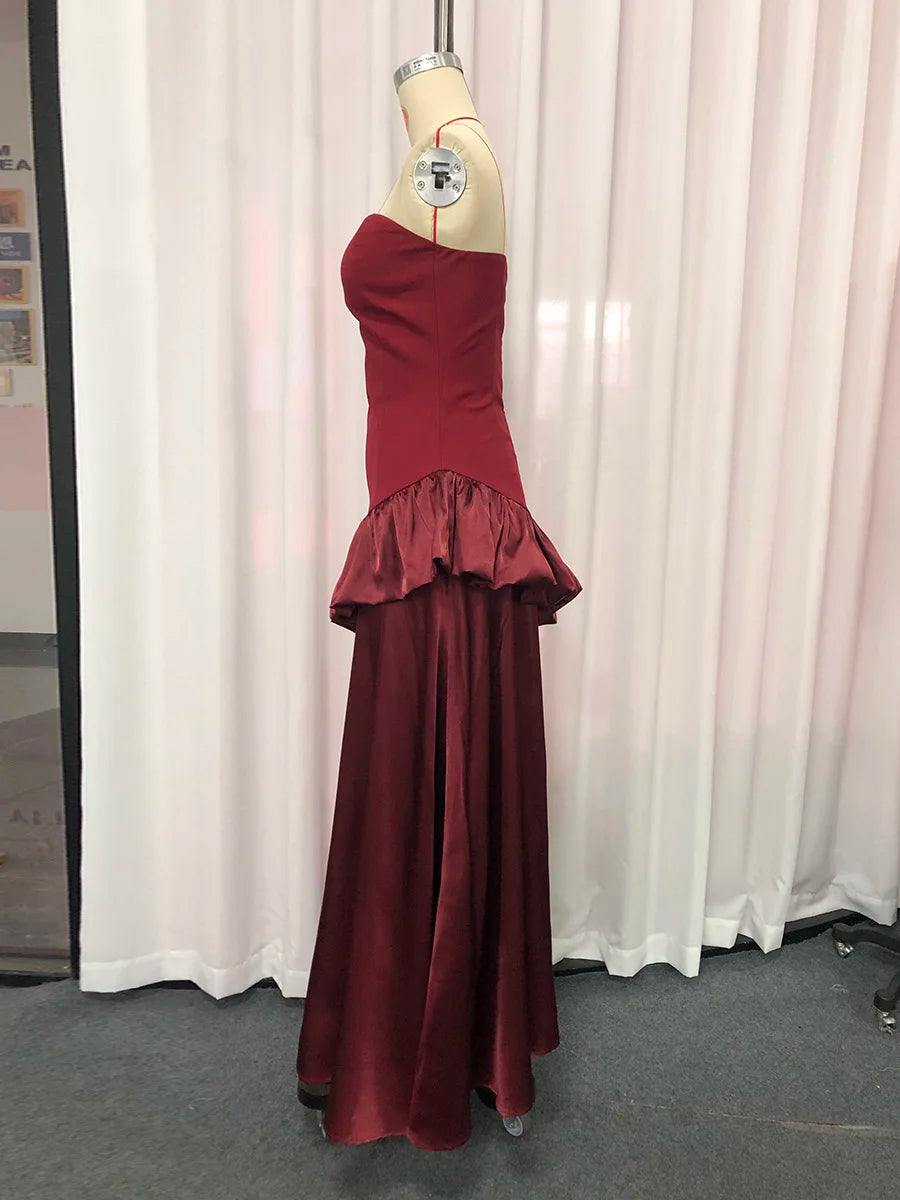 Spliced Ruffles Folds Long Dress