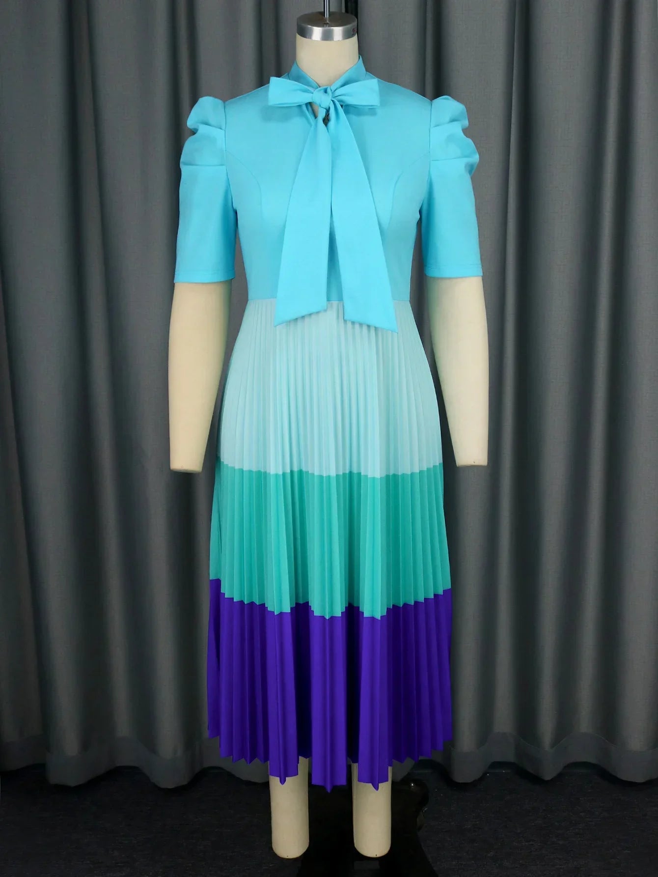 Color Block Pleated Church Dress