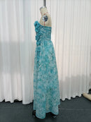 Blue Loose Spliced Flowers Dresses