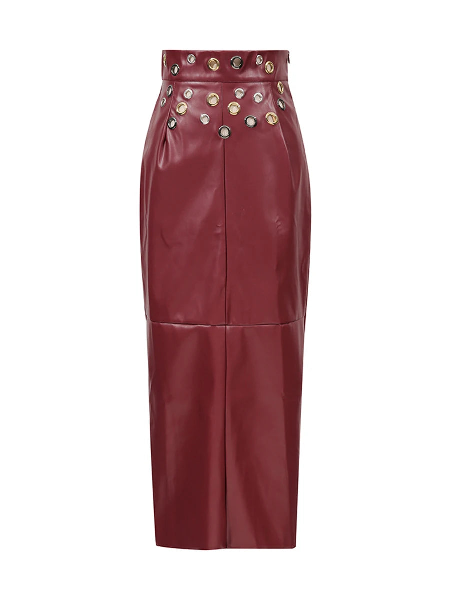 Red Metal Ring Long Skirts
