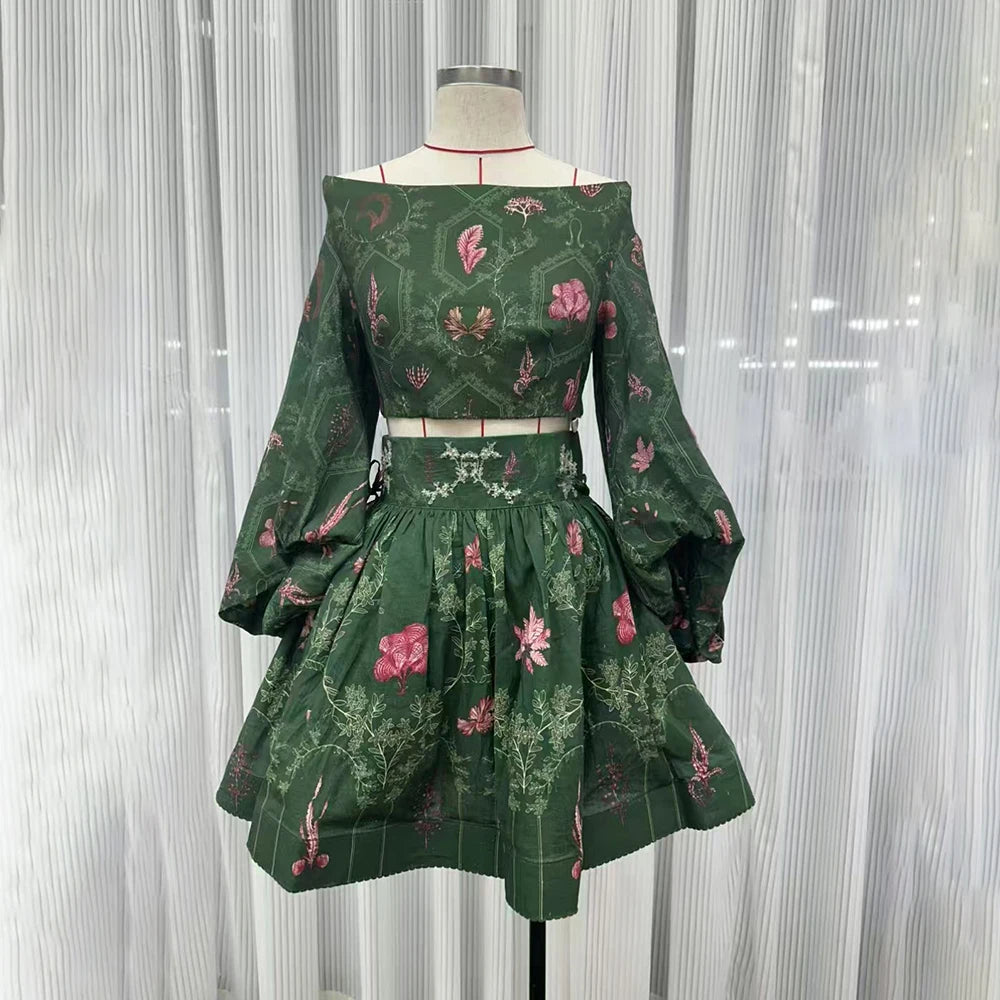 Two Piece Slash Neck Dress Set
