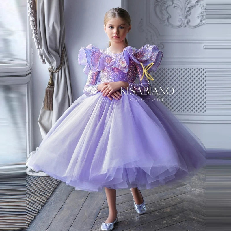 Puffy Lavender Mesh Pageant Dresses For Girls