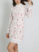 Printing Spliced Lace Slimming Dress