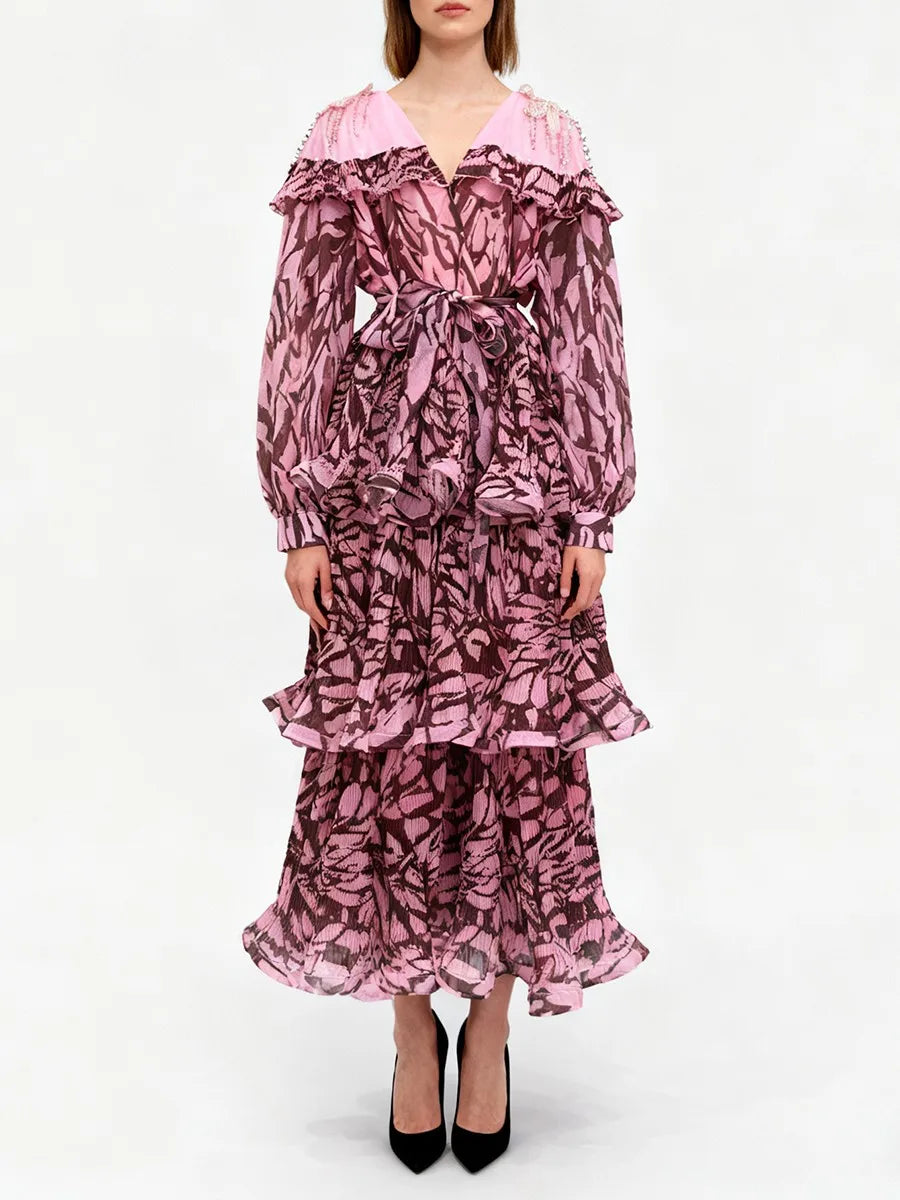 Spliced Ruffles Folds Casual Dresses