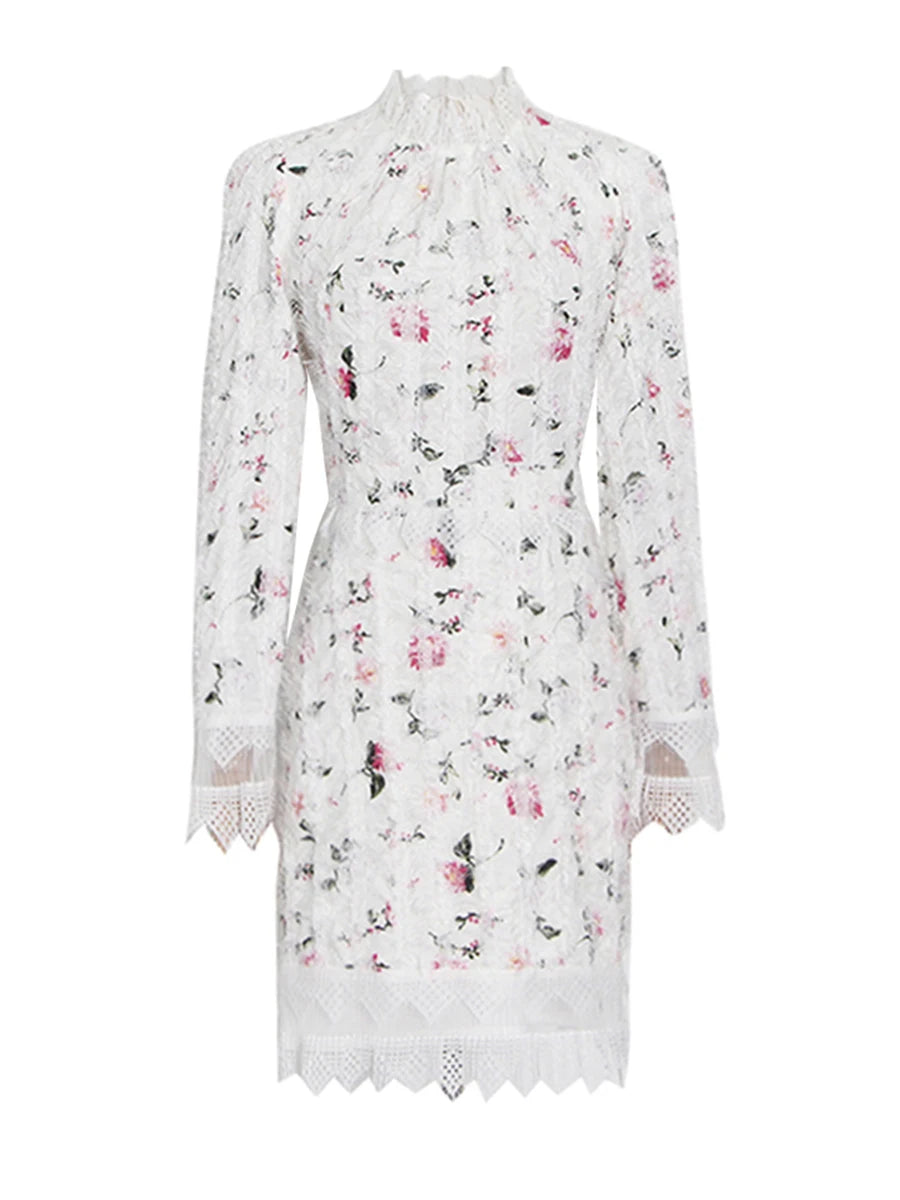 Printing Spliced Lace Slimming Dress
