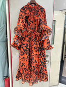 Leopard Spliced Ruffles Folds Dresses