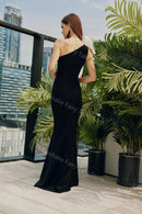 One Shoulder Satin Bow Mermaid Dress