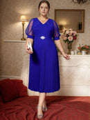 Plus Size Sheer Puff Sleeves with Rhinestone Dress