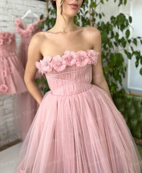Strapless Tulle Floral Dress