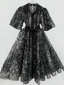 Loose Spliced Lace Up Dresses