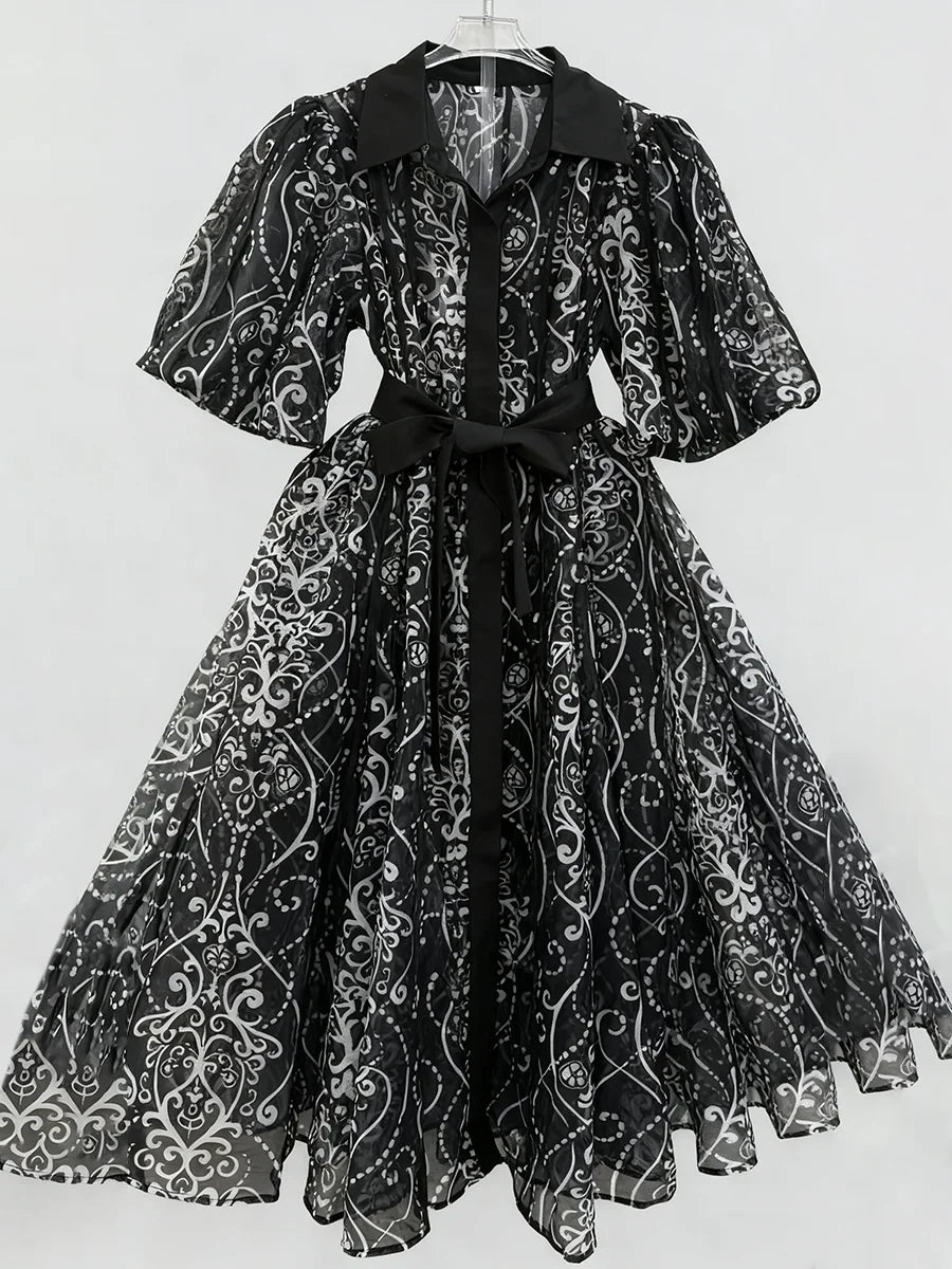 Loose Spliced Lace Up Dresses