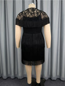 Black Two Piece Set Suspender Tiered Fringed Dress