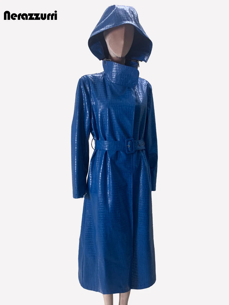 Long Waterproof Blue Shiny Reflective Raincoat