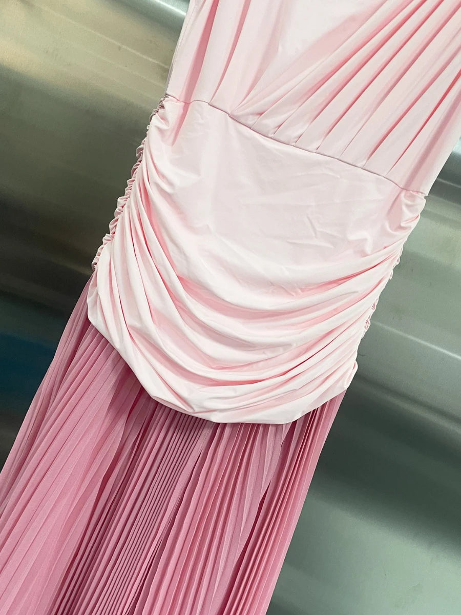 Plus Size Hit Color Spliced Folds Dress